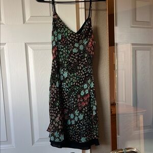 Floral Slip Dress with Spaghetti Straps - Black/Mint